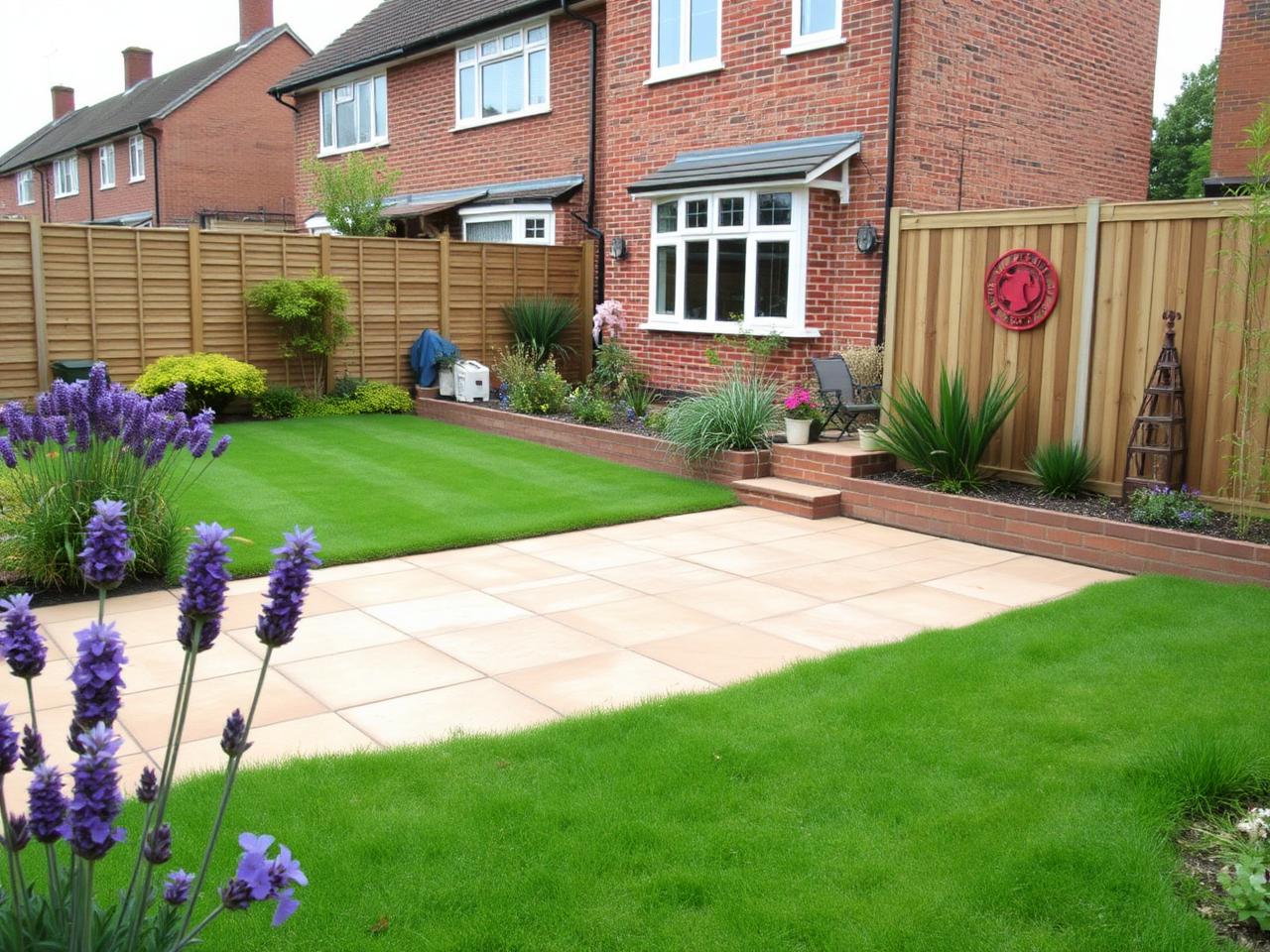 Newly fitted timber fence panel in a small London back garden.