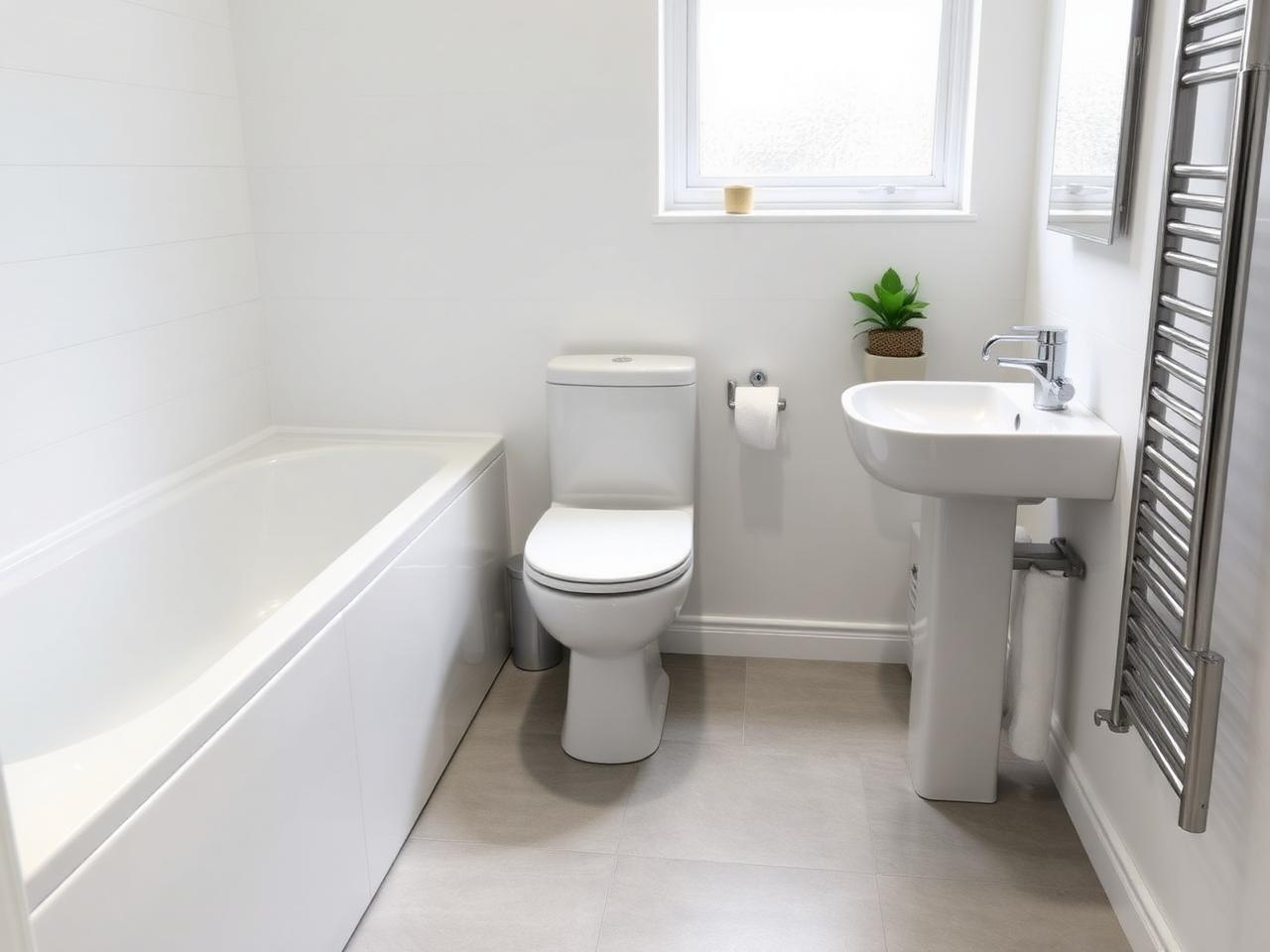 Fresh white tiling and grouting work in a UK bathroom.