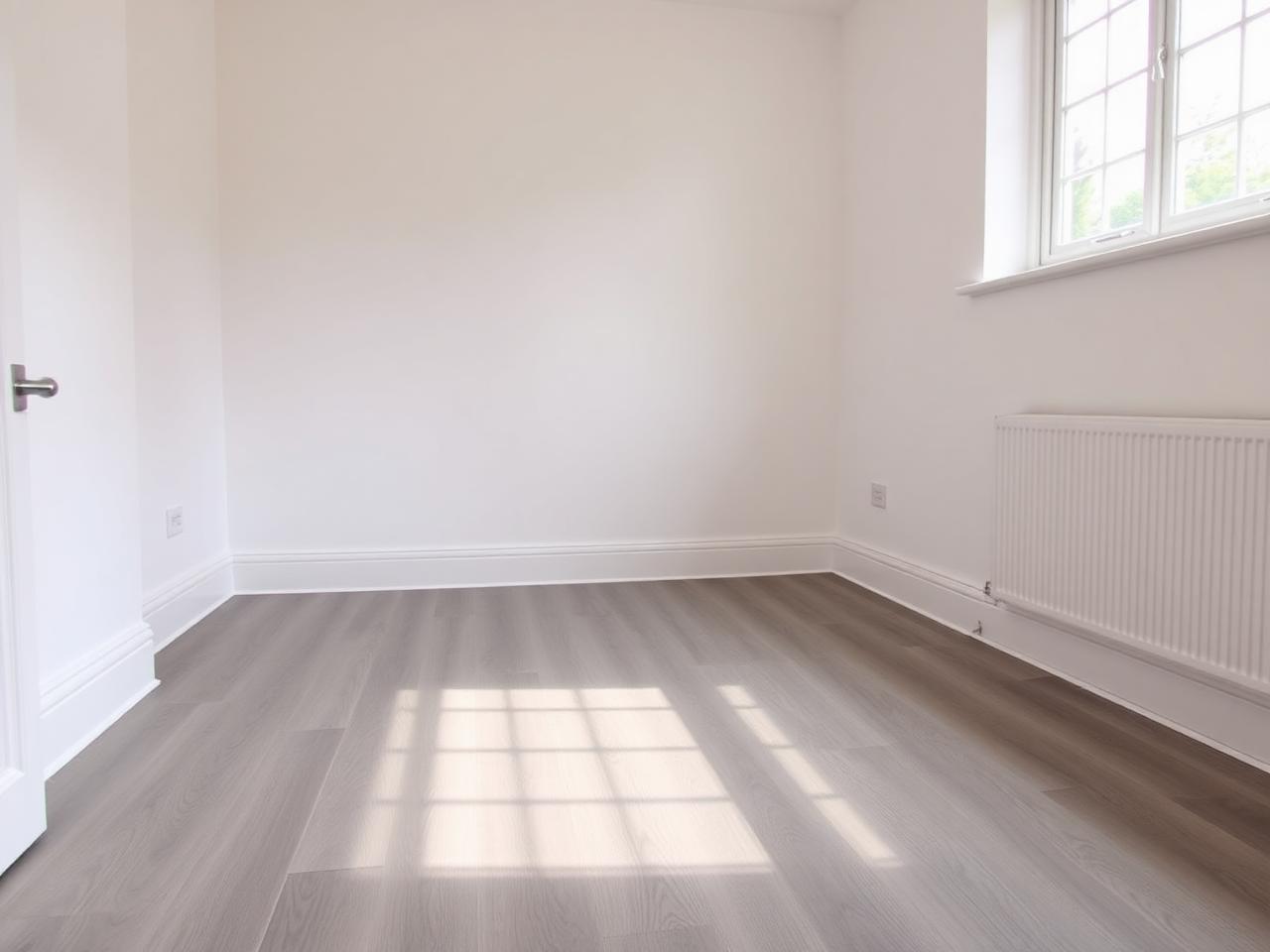 Refurbished room with fresh white walls and clean flooring in North West London.